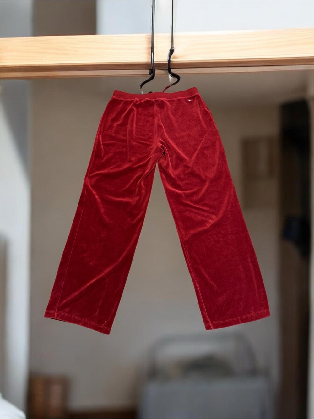 Vintage Y2K Tommy Hilfiger Red Velour Track Pants SZ MED